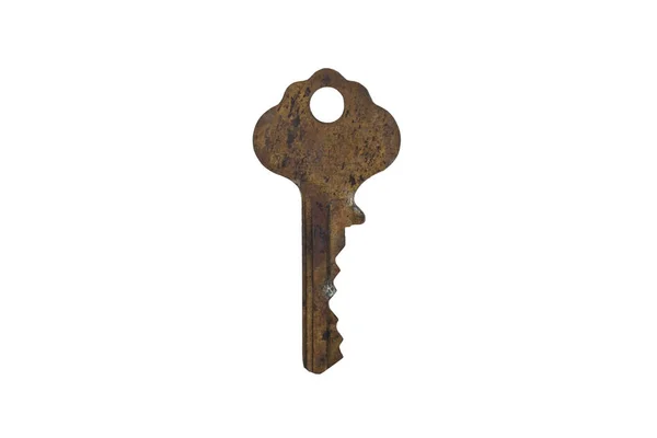 Παλιό Κλειδί Που Απομονώνονται Λευκό — Φωτογραφία Αρχείου