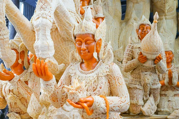 Történet Buddha Csatolt Gyertya Viasz Gyertya Fesztivál Thaiföld — Stock Fotó