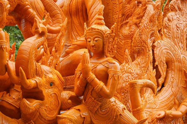 Gyertyafény Fesztivál Thaiföldön Viasz Gyertyát Faragott Részeként Buddha Története — Stock Fotó