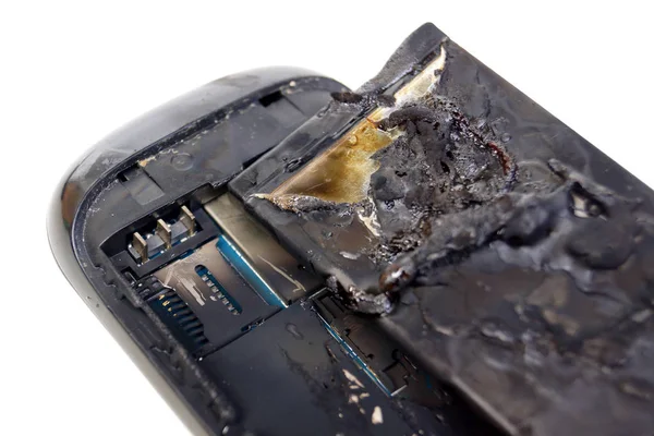 Mobile Phone Battery Explodes Burns Due Overheat Danger Using Smart — Stock Photo, Image