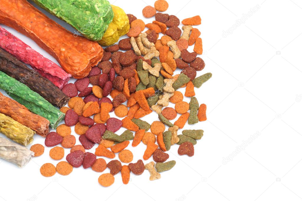 Different types of dog food isolated                                  