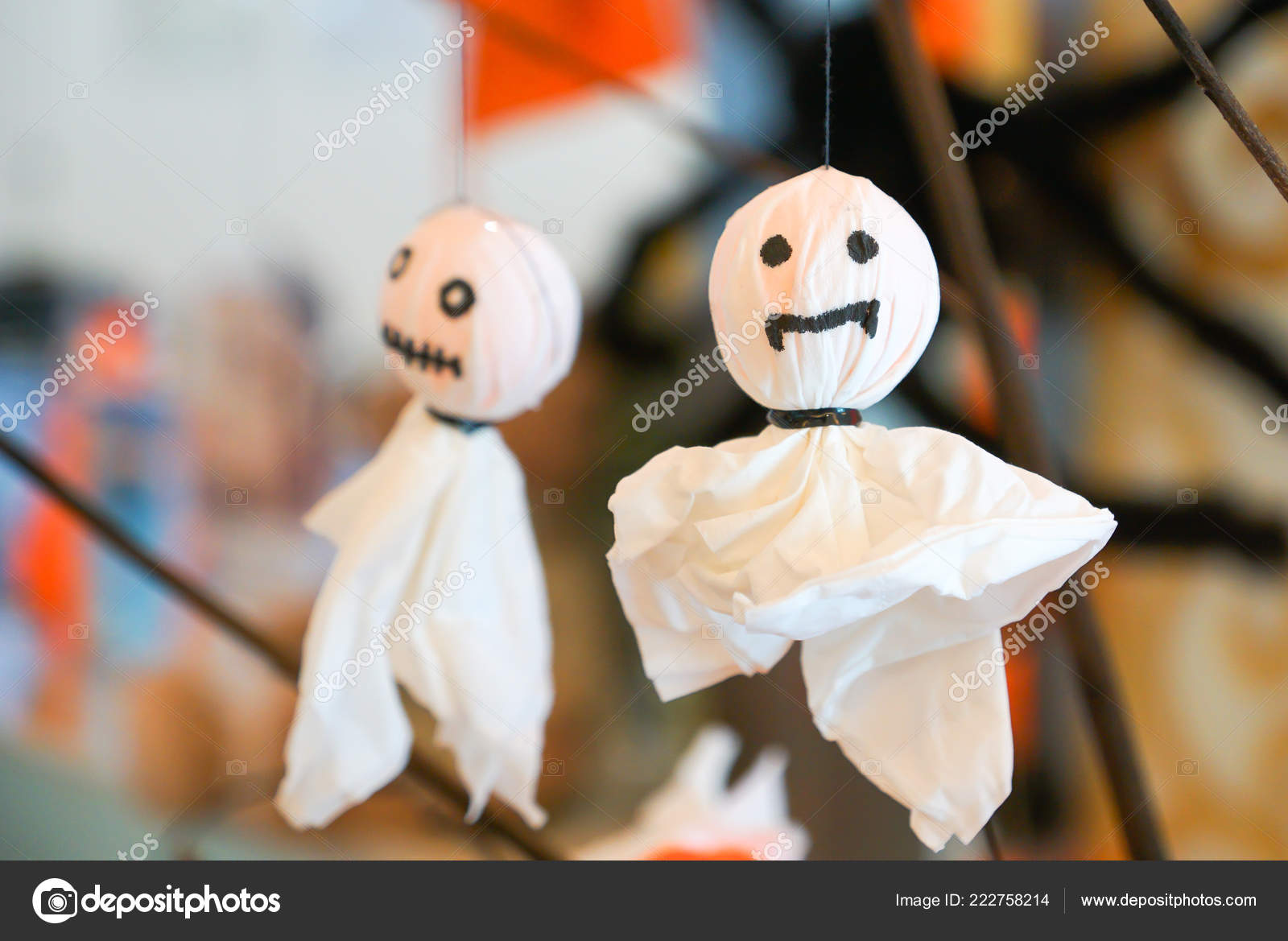 Cute Small White Ghost Decorated Halloween Festival Stock Photo