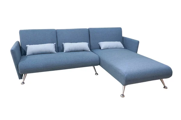 Sebuah Sofa Biru Dengan Tempat Tidur Sofa Terisolasi Atas Putih — Stok Foto