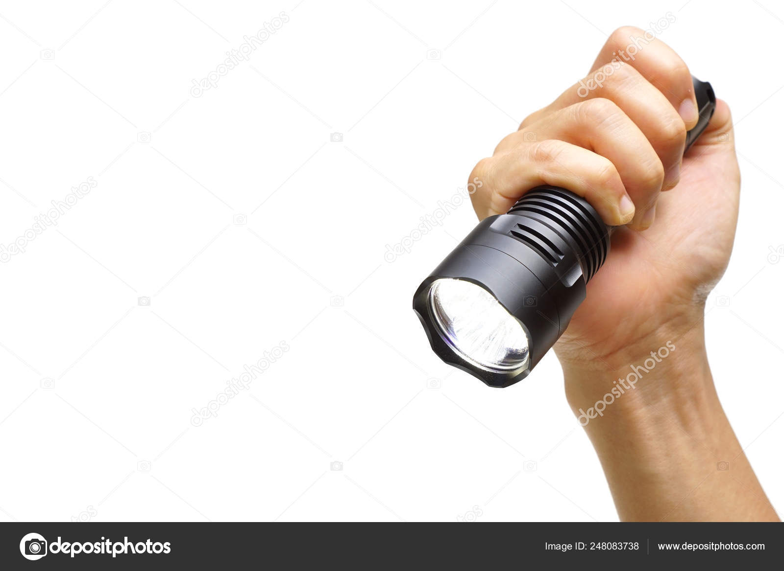 Hand Holding Bigled Torch Isolated White Background Flashlight Camping  Stock Photo by ©weerapat 248083738
