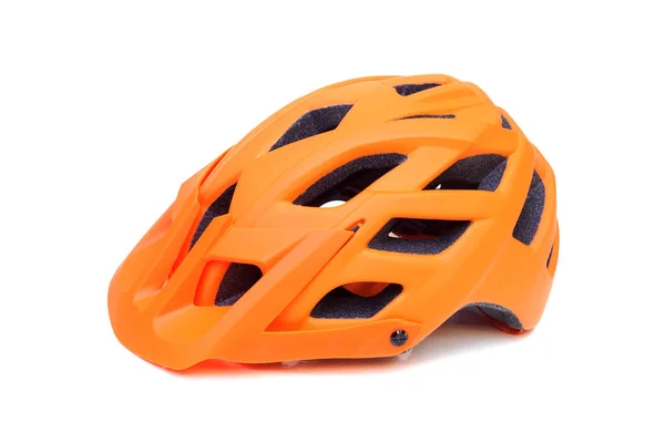Mountain Bike Přilba Oranžové Barvě Izolované Bílém — Stock fotografie