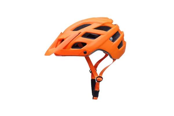 Górski Rower Hełm Pomarańczowy Kolor Białym Tle — Zdjęcie stockowe