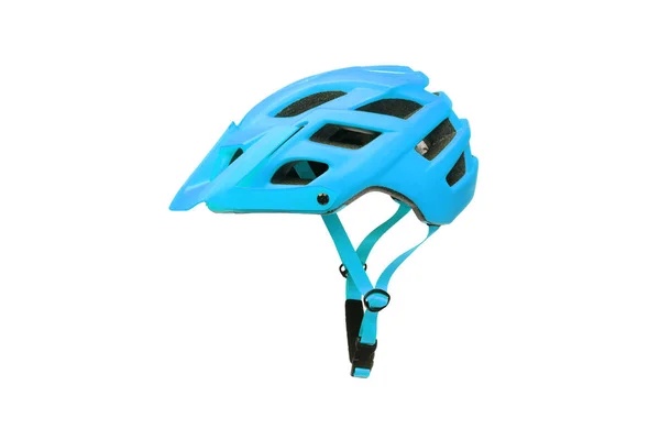 Mountainbike Helm Blauer Farbe Isoliert Auf Weiß — Stockfoto