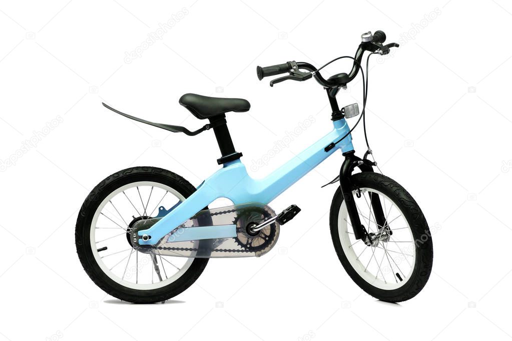 A bicycle for kid in blue color isolated background                              
