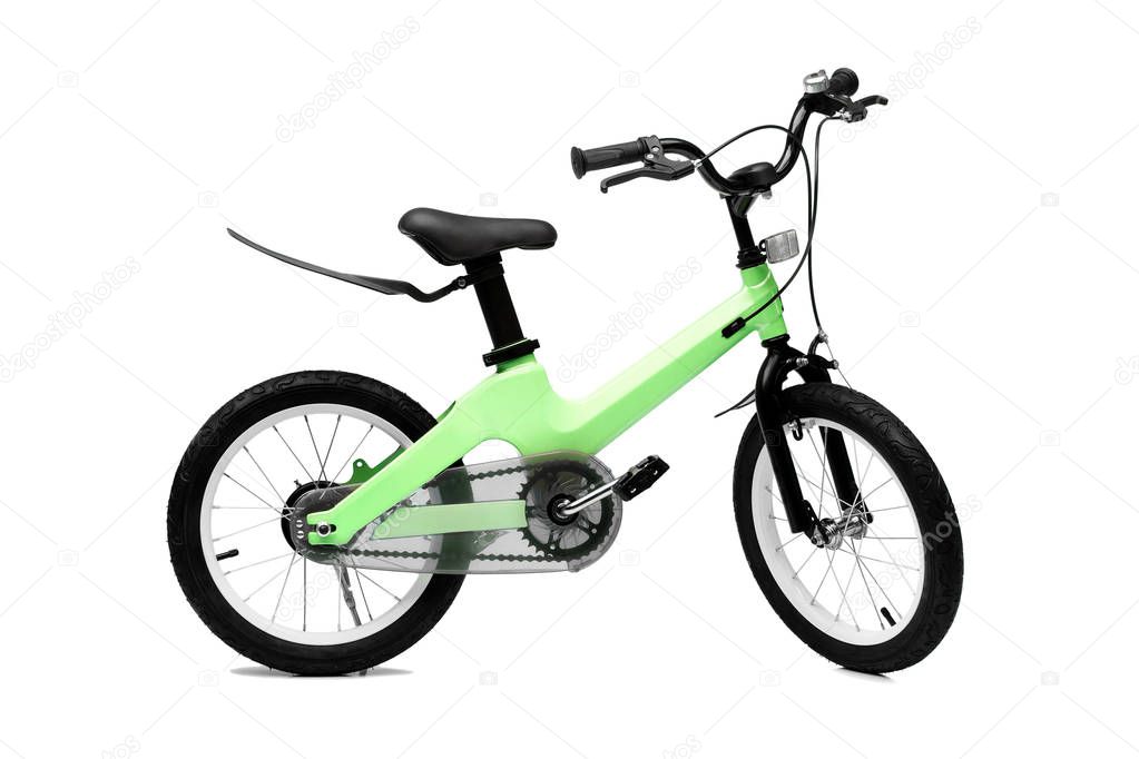 A bicycle for kid in green color isolated background                              