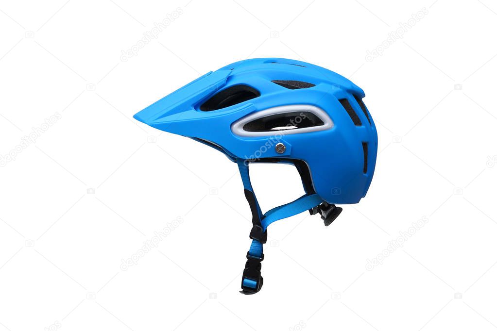 Mountain bike helmet in blue color isolated on white