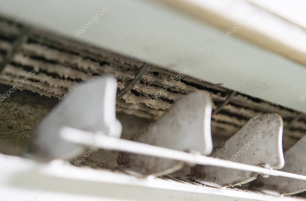 Closeup of dirty air conditioner full of dust