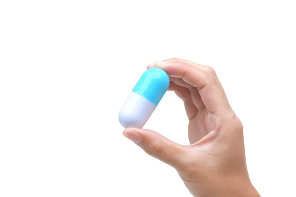 Female Hand Holding Big Capsule Medicine Isolated White Background Drug — Stock Photo, Image