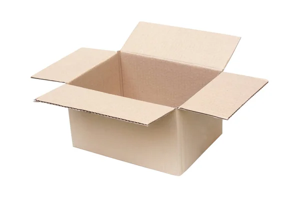 Opened Empty Cardboard Box Isolated White Background — Stock Photo, Image