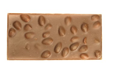 Sütlü çikolata, fındıklı, yakın plan, beyaz.