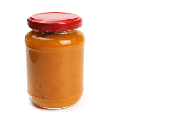 Pumpkin Porridge Glass Jar Isolated White Natural Healthy Baby Food — Stock Photo, Image