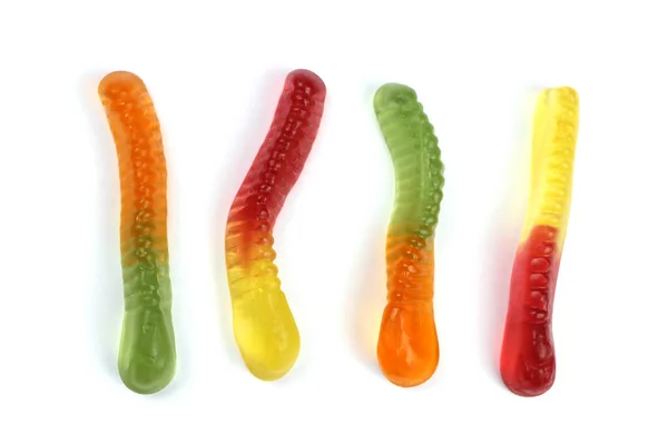 Farbige Gelee Würmer Isoliert Auf Weiß — Stockfoto