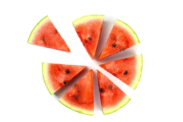 Snijd Van Rijpe Watermeloen Geïsoleerd Witte Achtergrond — Stockfoto