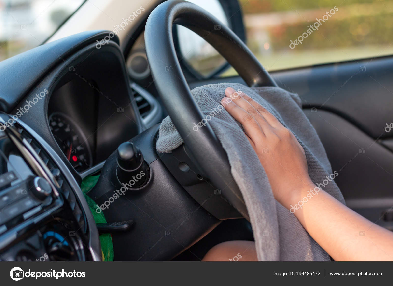 Hands Woman Using Microfiber Fabric Clean Interior Suv Car