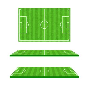 3D yeşil çim futbol sahası beyaz arka plan vektör çizim ayarla