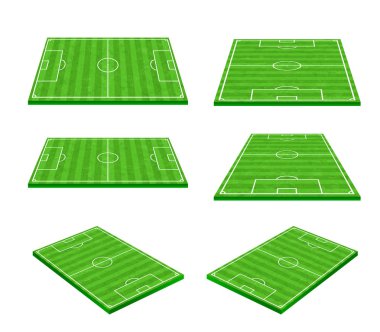 3D yeşil çim futbol sahası beyaz arka plan vektör çizim ayarla
