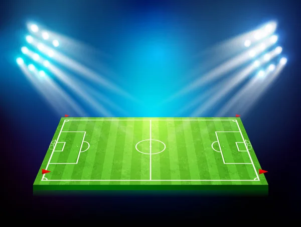 Soccer Football Stadium Greeen Grass Field Spot Light Night Time — Stock Vector