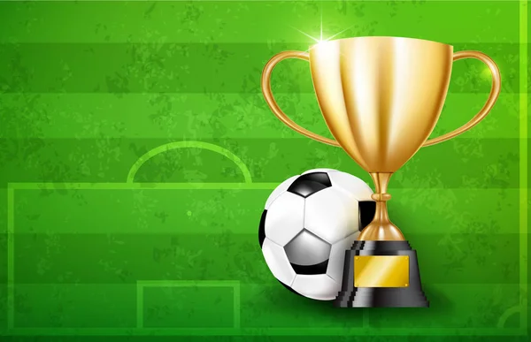 Copos Troféu Dourado Futebol Bola Futebol Greeen Grama Campo Vetor —  Vetores de Stock