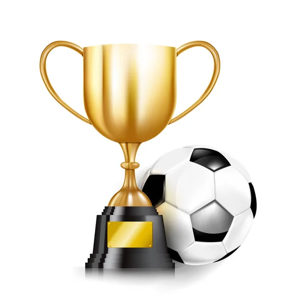 Coppe Trofeo Oro Pallone Calcio Isolato Sfondo Bianco Illustrazione Vettoriale — Vettoriale Stock