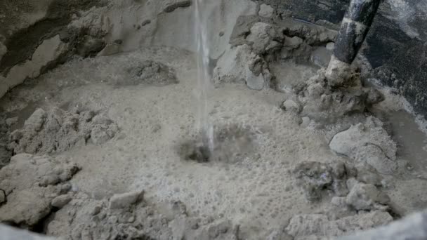 Pouring Water Mix Mortar Diy Fix Cement Concrete — Stock Video
