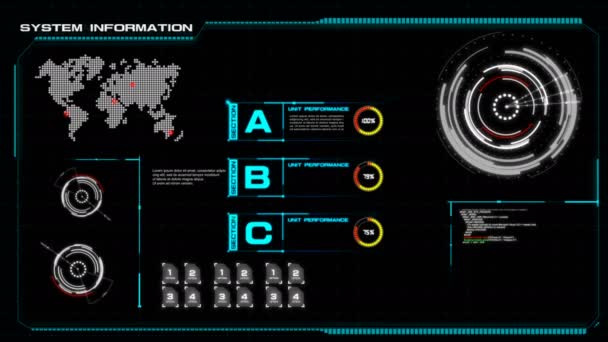 粒サイバー未来派の暗い背景のユーザー インターフェイス Hud のアニメーション処理 — ストック動画