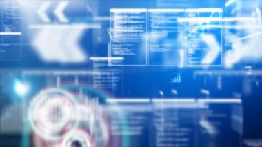 Arka plan parçacık aydınlatma için siber teknoloji futuristik konsepti ile pass koyu arka plan üzerinde işlenmiş tahıl ile uçan.