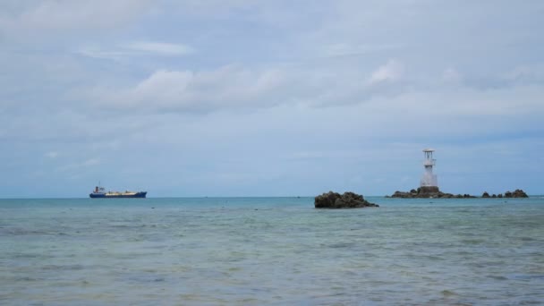 Scenic Landscape Sea Wave Rock Beach Cloudy Sky — Stock Video