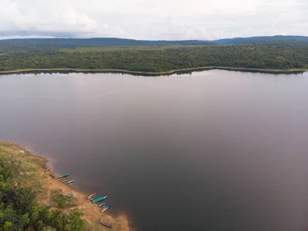 Drone Tiro Paisagem Vista Aérea Cênica Grande Reservatório Rio Com — Fotografia de Stock