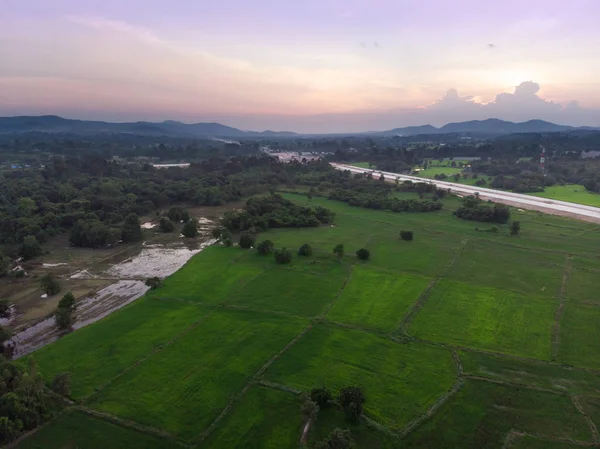 Drone Shot Vista Aérea Paisaje Escénico Agricultura Rural Campo Arroz — Foto de Stock