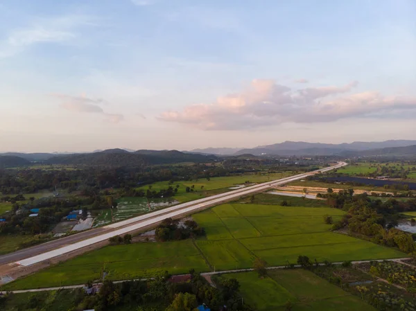 Drone Shot Veduta Aerea Paesaggio Panoramico Agricoltura Rurale Campo Riso — Foto Stock