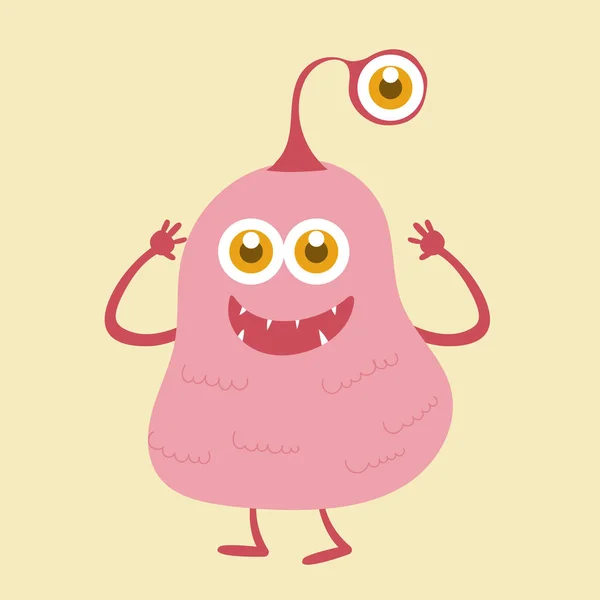 Carino Mostro Cartone Animato Personaggio Sorriso Con Felicità Vettore Illustrazione — Vettoriale Stock