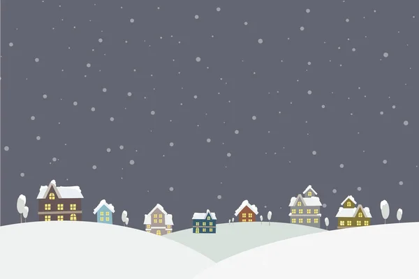 Ciudad Por Noche Nieve Cayendo Lugar Vector Ilustración — Vector de stock