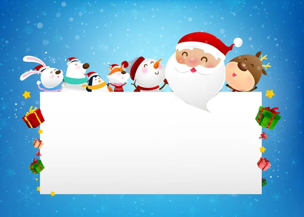 Рождественский Снеговик Санта Клаус Животное Мультфильм Улыбка Прыжки Счастья Над — стоковый вектор