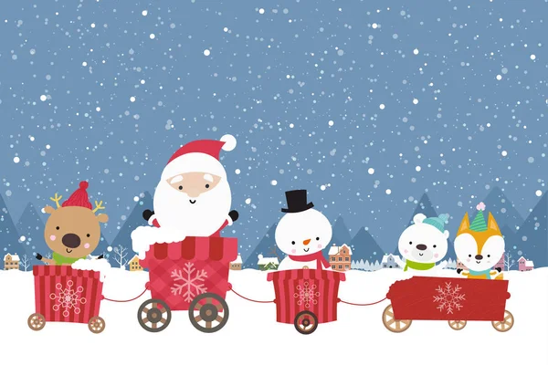 Felice Carino Babbo Natale Pupazzo Neve Cartone Animato Natale Nel — Vettoriale Stock