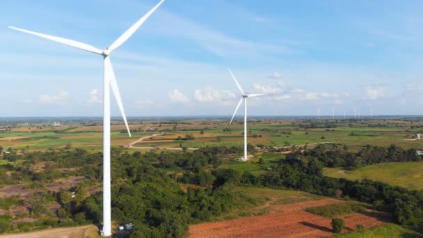 Drone Zastřelených Letecký Pohled Malebné Větrné Turbíny Pro Elektrické Generace — Stock video