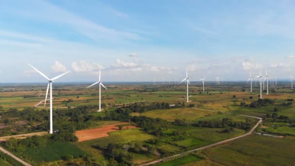 Drone Shot Luchtfoto Schilderachtige Van Windturbine Voor Elektrische Generatie Eco — Stockvideo
