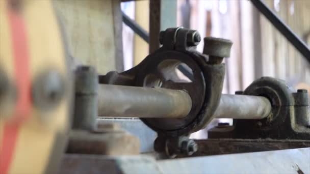 Old Machine Agriculture Working Belt Pulley Rotary Gear Spinning — Stock Video