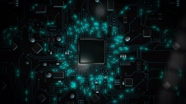 3D Cpu Merkezi işlemci birimi chipset için baskılı devre kartı üzerinde render elektronik ve teknoloji kavramı odak alan sığ derinliği seçin