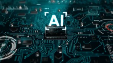 3D AI yapay zeka teknolojisi Cpu Merkezi işlemci birimi chipset için baskılı devre kartı üzerinde render elektronik ve teknoloji kavramı odak sığ alan derinliği ile karanlık ve işlenmiş tahıl seçin