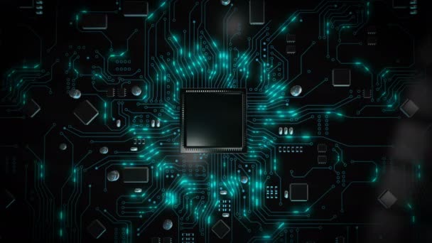 Jeu de puces processeur central CPU rendu 3D sur la carte de circuit imprimé pour le concept électronique et technologique sélectionner la mise au point faible profondeur de champ 