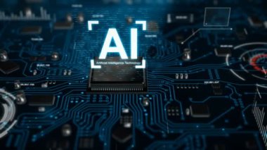 3D AI yapay zeka teknolojisi Cpu Merkezi işlemci birimi chipset için baskılı devre kartı üzerinde render elektronik ve teknoloji kavramı odak sığ alan derinliği ile karanlık ve işlenmiş tahıl seçin