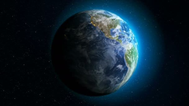 Рендеринга Глобус Спінінг Орбіту Всесвіті Ефект Освітлення Темно Зерна Переробляється — стокове відео