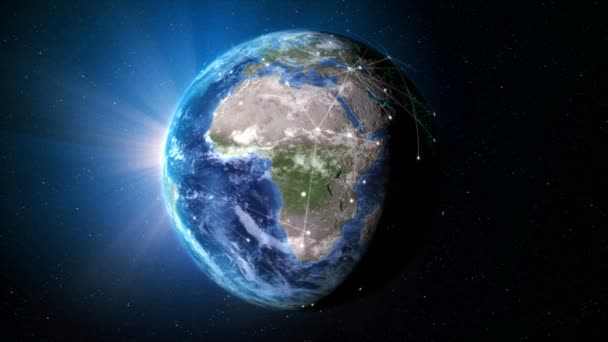 Rendering Globus Mit Netzwerkliniendrehung Und Umlaufbahn Universum Mit Lichteffekt Und — Stockvideo