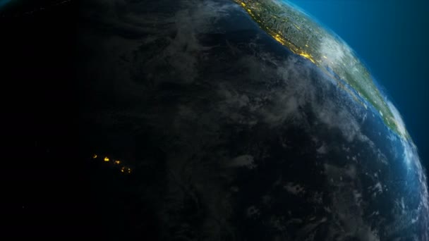 Rendering Globo Girando Órbita Universo Con Efecto Iluminación Grano Oscuro — Vídeos de Stock