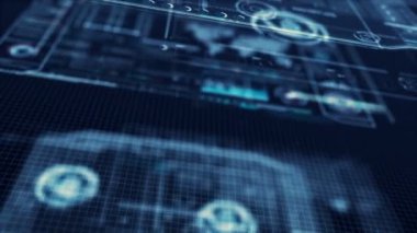 3D render daire hud kafanı görüntü arayüzü kullanıcı arabirimi ile grafik çubuğu öğesi fütüristik siber teknoloji kavramı ile karanlık ve işlenmiş tahıl için göster