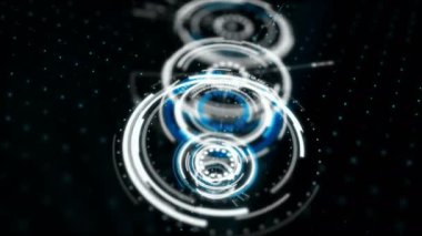 Daire hud baş yukarıya göstermek arabirimi öğesi için fütüristik siber teknoloji kavramı ile karanlık ve işlenmiş tahıl